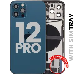 Back Housing W/ Charging Port Flex & Small Parts  For iPhone 12 Pro (EU / Global Version) (Used OEM Pull: Grade C) (Pacific Blue)