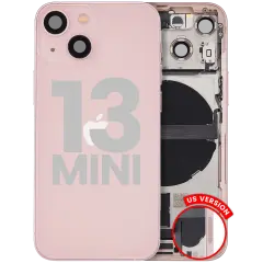 Back Housing W/ Charging Port Flex & Small Parts  For iPhone 13 Mini (US Version) (Used OEM Pull: Grade A) (Pink)