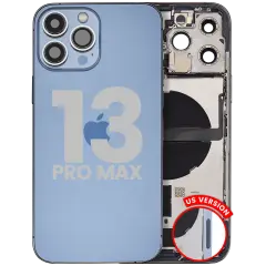 Back Housing W/ Charging Port Flex & Small Parts  For iPhone 13 Pro Max (US Version) (Used OEM Pull: Grade C) (Sierra Blue)