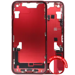 Mid-Frame Housing  W/ Charging Port Flex & Small Parts  For iPhone 14 (EU / Global Version) (Used OEM Pull: Grade C) (Red)