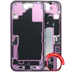 Mid-Frame Housing  W/ Charging Port Flex & Small Parts  For iPhone 16 (EU / Global Version) (Used OEM Pull: Grade B) (Pink)