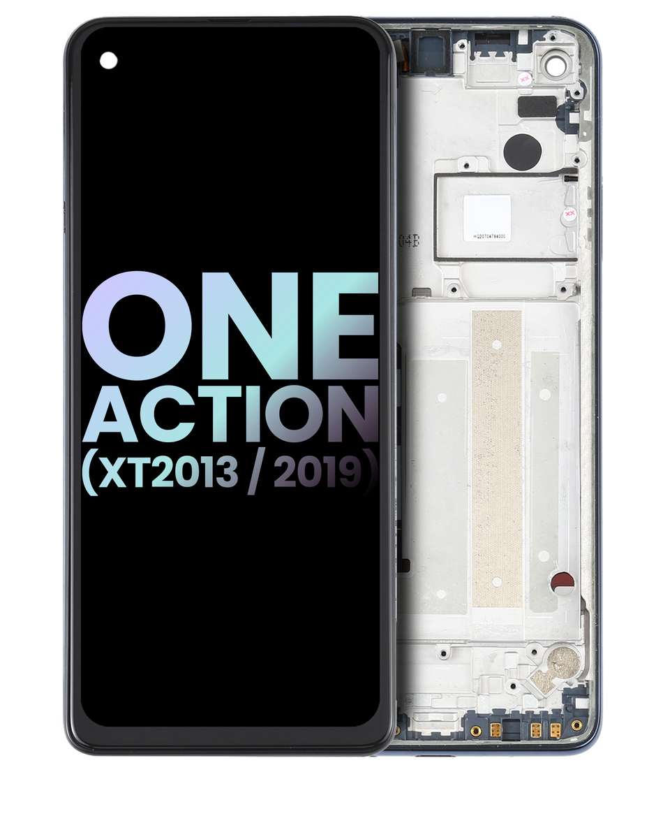 LCD Assembly With Frame Compatible For Motorola One Action (XT2013-1 / XT2013-2 / XT2013-4 / 2019) (Genuine OEM) (Denim Blue)