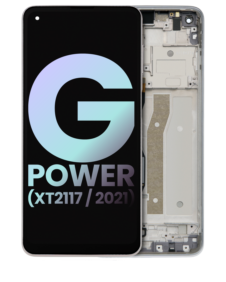 LCD Assembly With Frame Compatible For Motorola Moto G Power (XT2117 / 2021) (Genuine OEM) (Polar Silver)